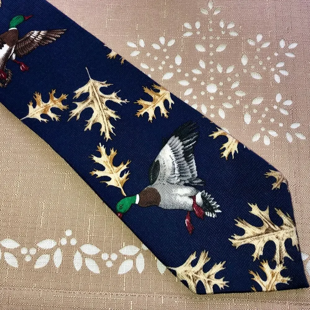 Reed St James Navy Blue Vintage Duck & Leaf Print Necktie